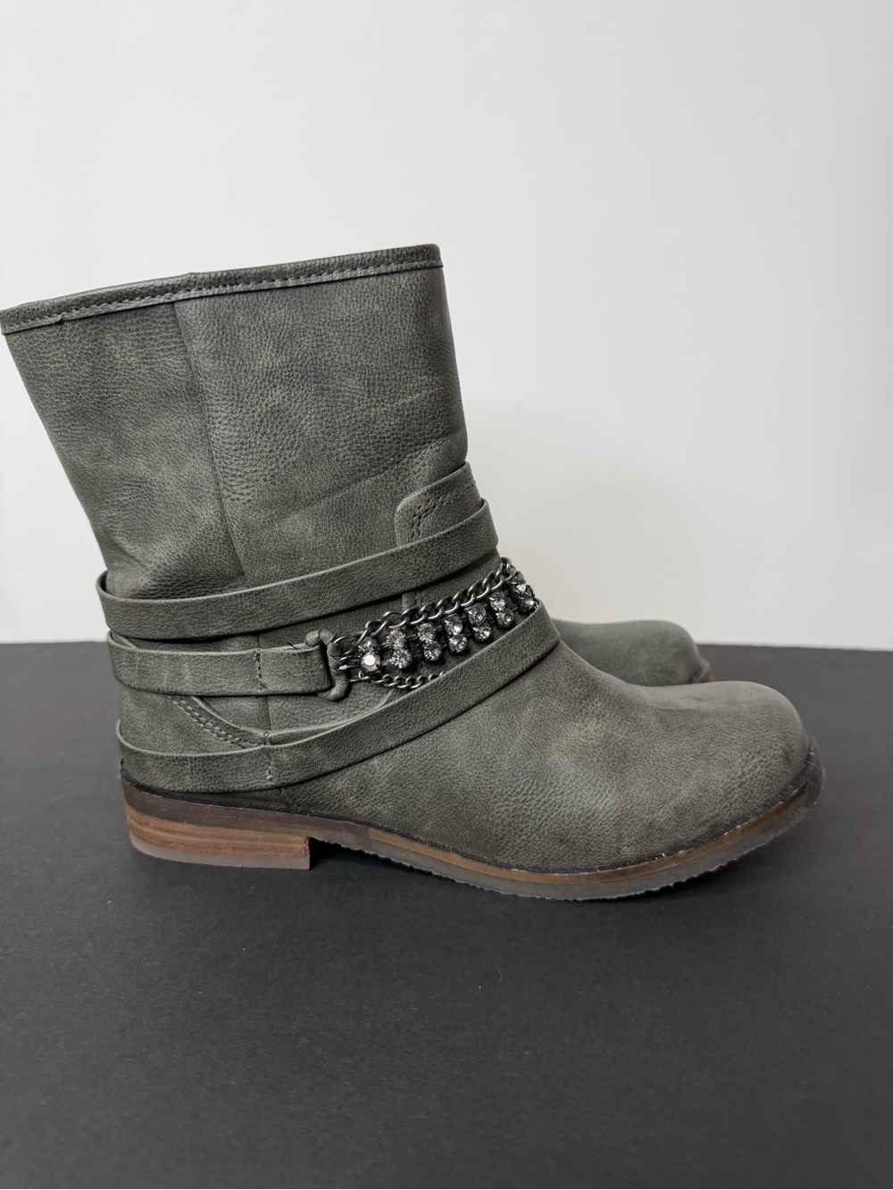 Coconuts by Matisse Olive Faux-Leather Ankle Boots with Chain Accent